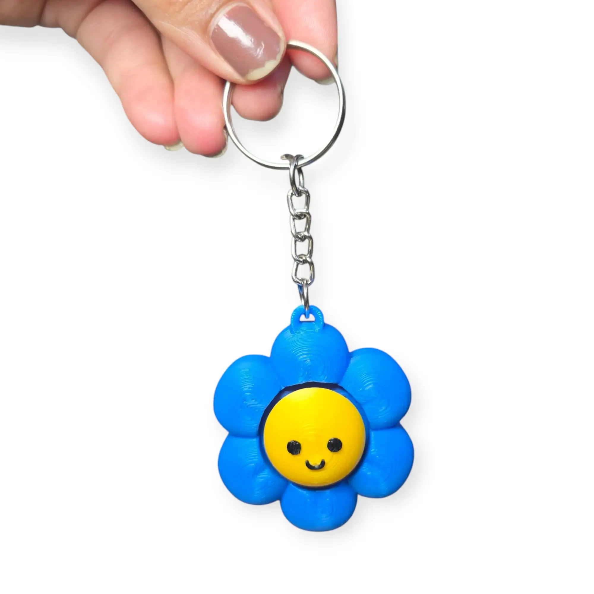 Blue Flower Clicker Fidget Keychain - Image 3